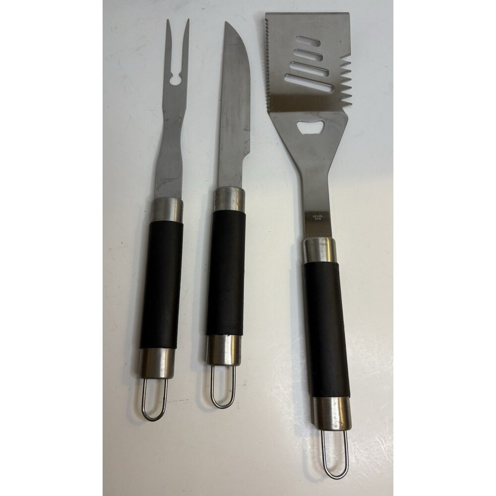 BBQ Grill, 3-piece SS Tool Set - Meat Fork, Knife and Multifunctional Spatula.